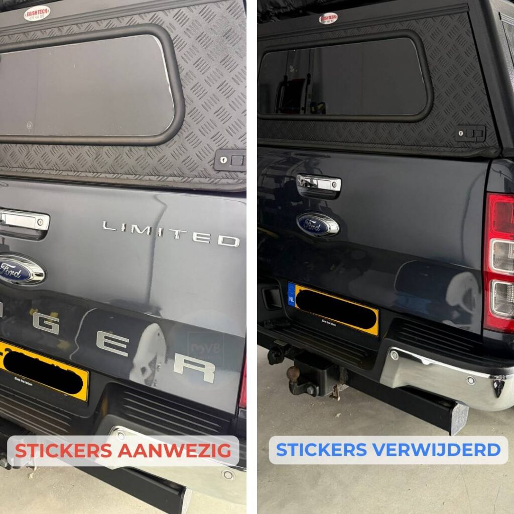 Voor en na resultaat van stickers verwijderen als maatwerk door 3VB Cleaning Service